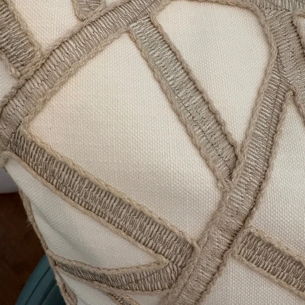 Set 2 Thom Filicia Pillow‎ Covers 21x21 Cream Tan Geometric Textured Embroidered